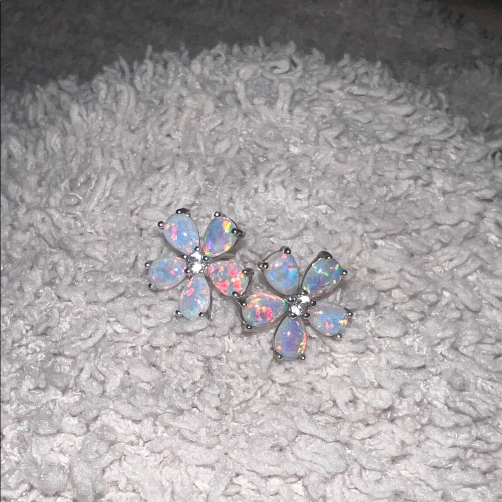 Elegant Silver Opal Flower Earrings